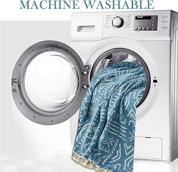 HANDONTIME Turquoise Couch Protector for Dogs Boho Tassel Blue Couch Cover Farmhouse Sofa Covers Aztec Tribal Couch Covers for 3 Cushion Couch Sofa Universal Sofa Slipcover for Home décor, 71" X118"