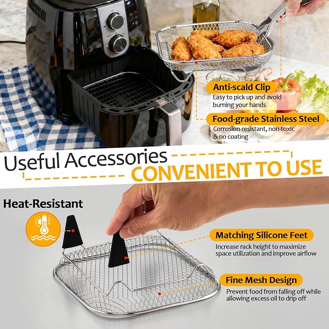 TeamFar Square Air Fryer Rack, 7.72" Stainless Steel Stackable Air Fryer Basket - Image 4