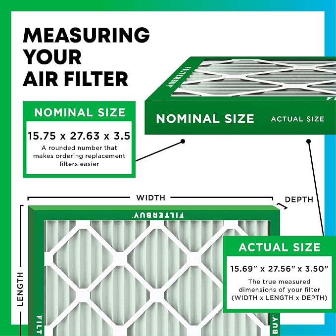 Filterbuy 15.75x27.63x3.50 Air Filter MERV 13 Optimal Smoke & Allergy Defense - Image 2