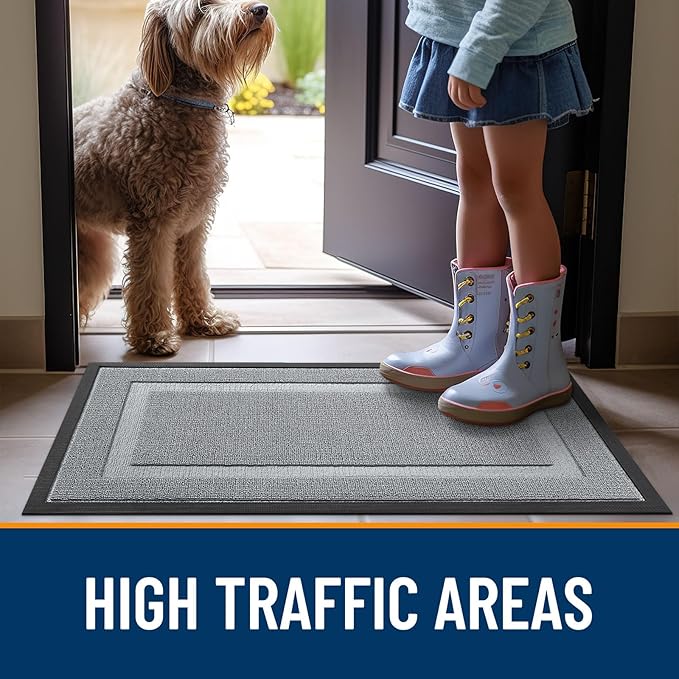 OLANLY Front Door Mat Indoor Outdoor Entrance, Waterproof All-Season, All-Weather Doormat, Sturdy Natural Rubber, Low Profile, Easy Clean Patio Porch Entryway Mat, 59x23, Ash Gray