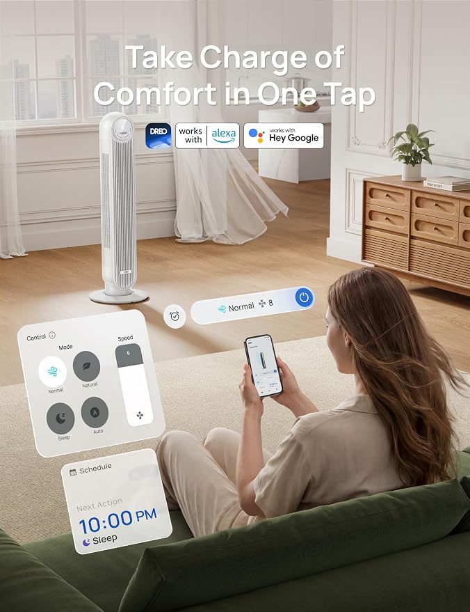 DREO Tower Fan for Bedroom, 2026 Upgraded DC Motor, 28ft/s Smart Standing Fans - Image 7
