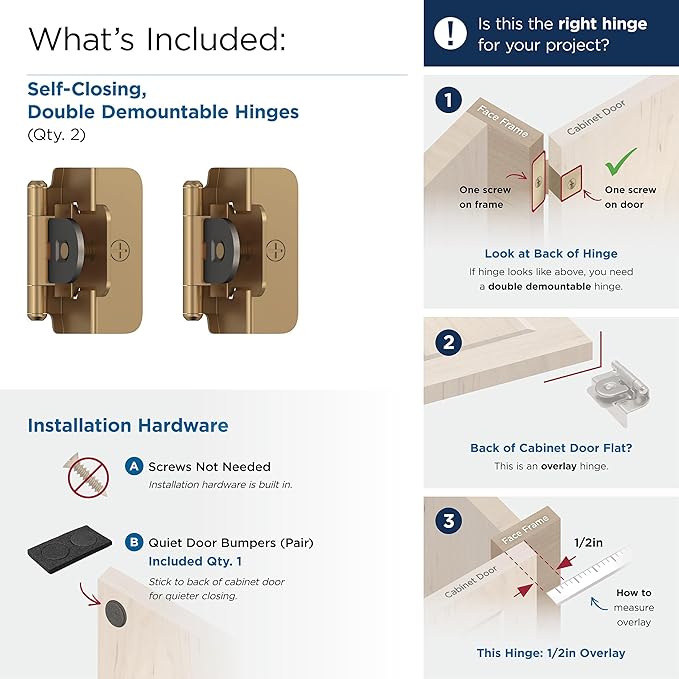 Amerock BPR8704CZ | Cabinet Hinge | 1/2 in Overlay Double Demountable | - Image 3