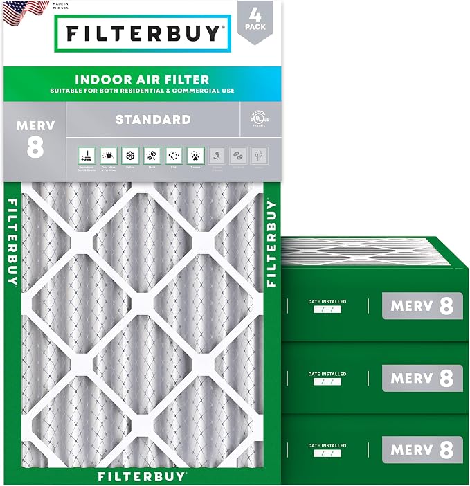 Filterbuy 20x30x4 Air Filter MERV 8 Essential Dust & Allergy Defense, by Filterbuy