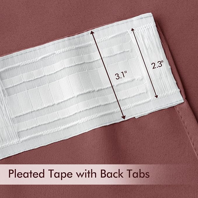 MIULEE Dusty Rose Back Tab Blackout Curtains 120 Inch Long 2 Panels Set for Bedroom, Rod Pocket/Pinch Pleated Extra Long Thermal Insulated Living Room Darkening Light Blocking 10FT Drapes
