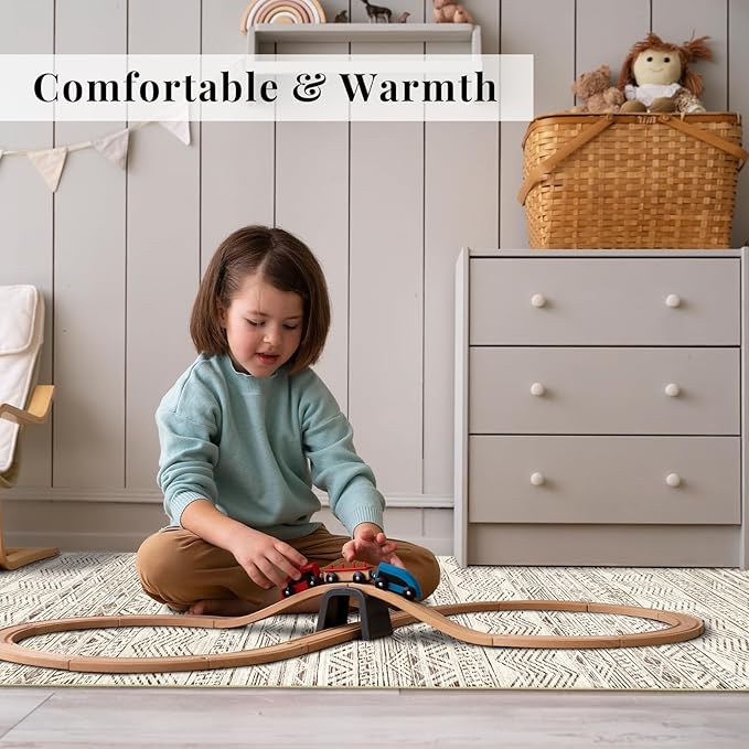 2x4 Washable Entryway Runner Rug: Moroccan Small Area Rug Soft Non Slip Door Mat for Hallway Low Pile Thin Stain Resistant Floor Carpet for Kitchen Bedroom Bathroom Bedside Indoor(2x4,Beige)