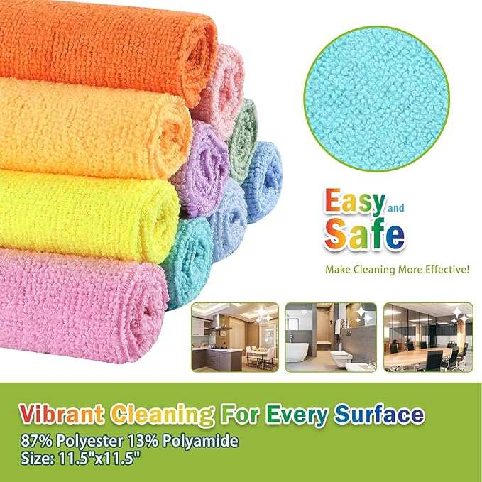 AIDEA Microfiber Cleaning Cloth, Colorful Lint-Free Vibrant Cleaning Rags - Image 6