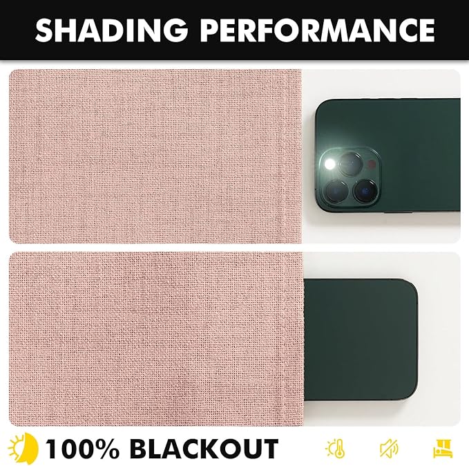 MIULEE 100% Blackout Linen Curtains for Bedroom, Blush Pink Solid Luxury Decor Thermal Insulation Room Darkening Drapes for Living Room Nursery Back Tab Rod Pocket 42 x 63 Inches, 2 Panels