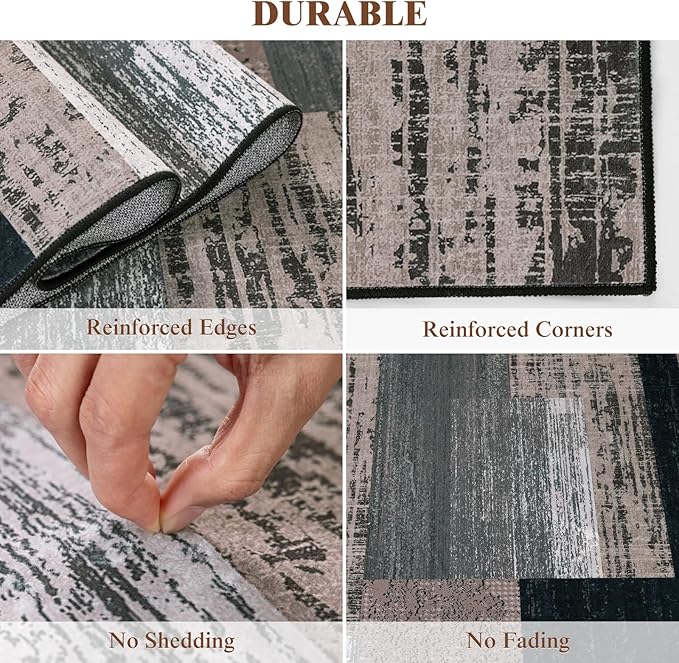 LIANLAM 2x6 Washable Runner Rug for Hallway&Kitchen,Non-Slip Long Carpet with Vintage Checkered Design,Ultra-Thin Low Pile,Stain Resistant Easy Clean Floor Mat for High Traffic Areas(2x6,Chocolate)
