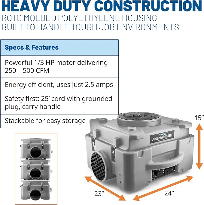 BlueDri Air Shield 550 HEPA Air Scrubber, Water Damage Restoration Equipment - Image 5