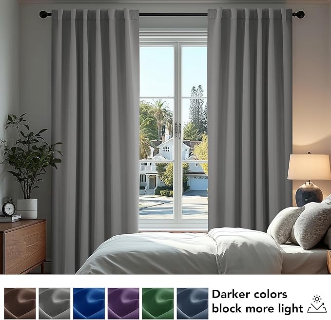 Deconovo Blackout Curtains, Thermal Insulated, W70 x L63 2 Panels, Back Tab, Machine Washable, Room-Darkening Drapes for Bedroom/Living Room Light Grey
