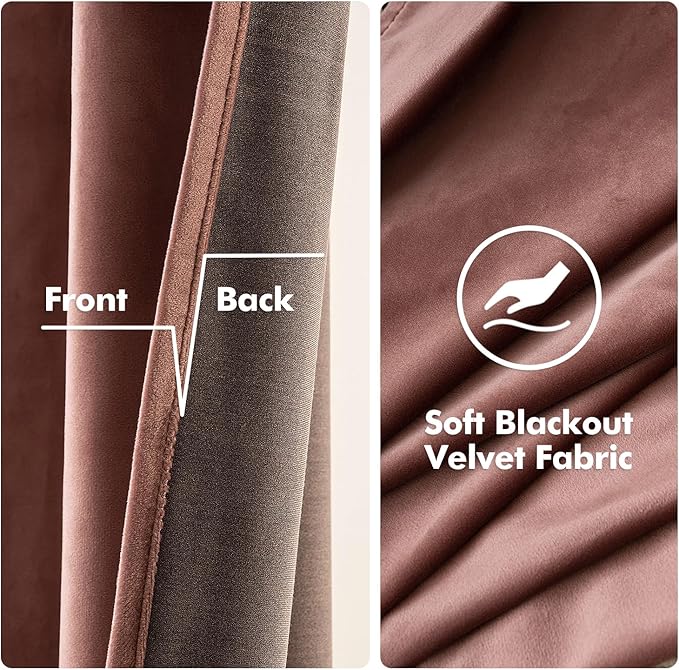 MIULEE Elegant Velvet Curtains Dusty Rose Pink Grommet Curtains Thermal Insulated Soundproof Room Darkening Blackout Curtains/Drapes for Girls & Ladys Living Room/Bedroom Decor 52 x 72 Inch 2 Panels
