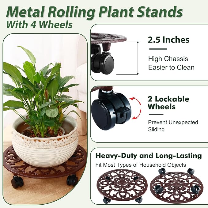 1 Packs 14 Inch Rolling Plant Stand - Image 3