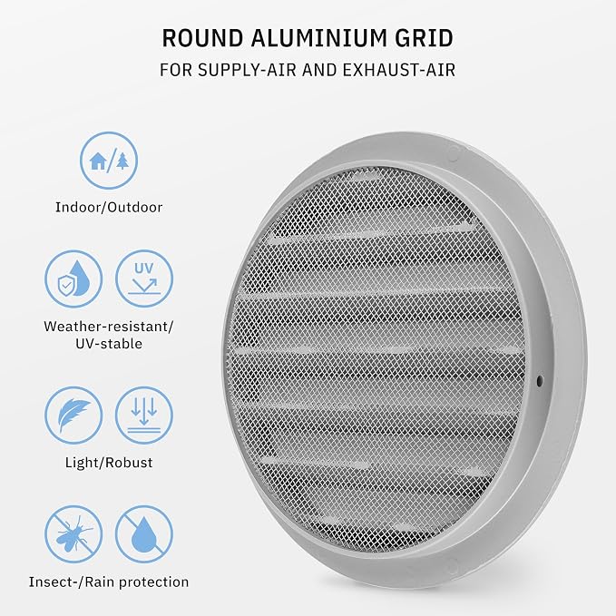 calimaero® WSGG 6" Inch Gray Round Metal Air Vent Grill Cover Flat Louver - Image 3