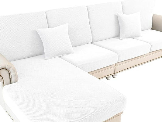 Couch Cushion Covers for Sectional Sofa L Shape Washable Separate Seat Chaise Couch Cover Stretch Sofa Slipcovers with 2 Pcs Pillowcases(2 Seater + 1 Chaise, White)