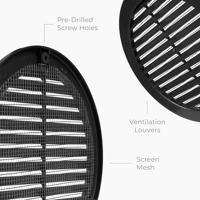 100-Pack 4" Round Air Vent Cover – Black Plastic Soffit Air Vent Deflector - Image 6