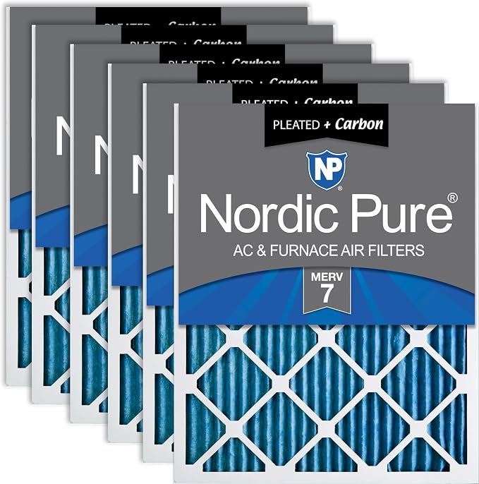 Nordic Pure 20x20x1 Pleated MERV 7 Plus Carbon Air Filters 6 Pack | Actual by NordicPure