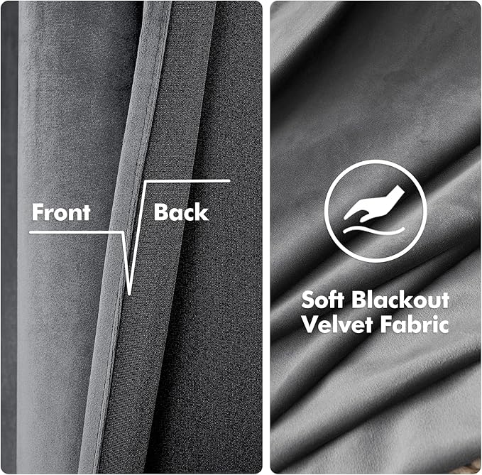 MIULEE 2 Panels Blackout Curtains Solid Soft Grommet Grey Curtains Black Out Thermal Insulated Soundproof Room Darkening Long Drapes/Panels for Living Room Bedroom 52 x 96 Inch Length