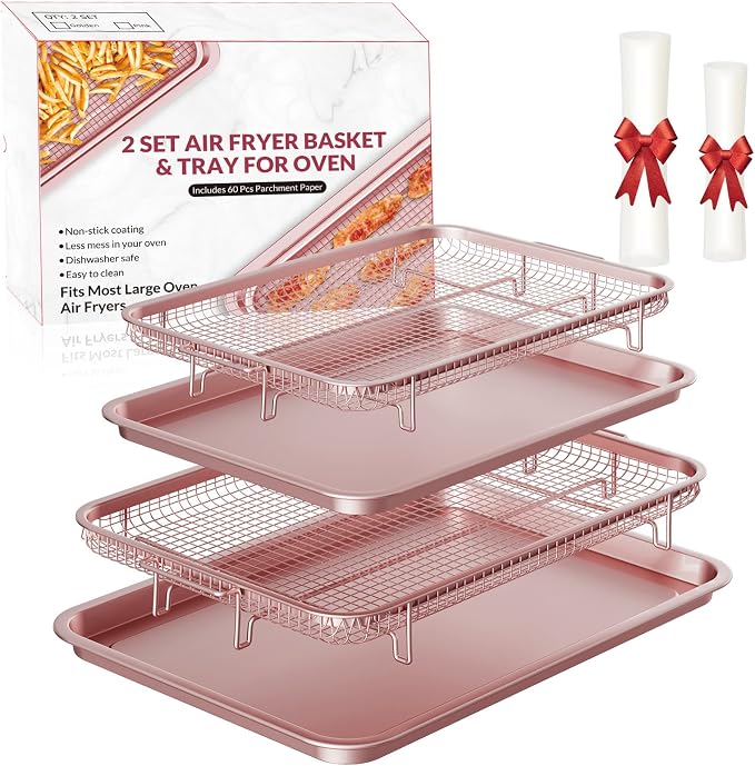 Air Fryer Basket for Oven, 2 Set Air Fryer Basket and Tray Set by THORSES