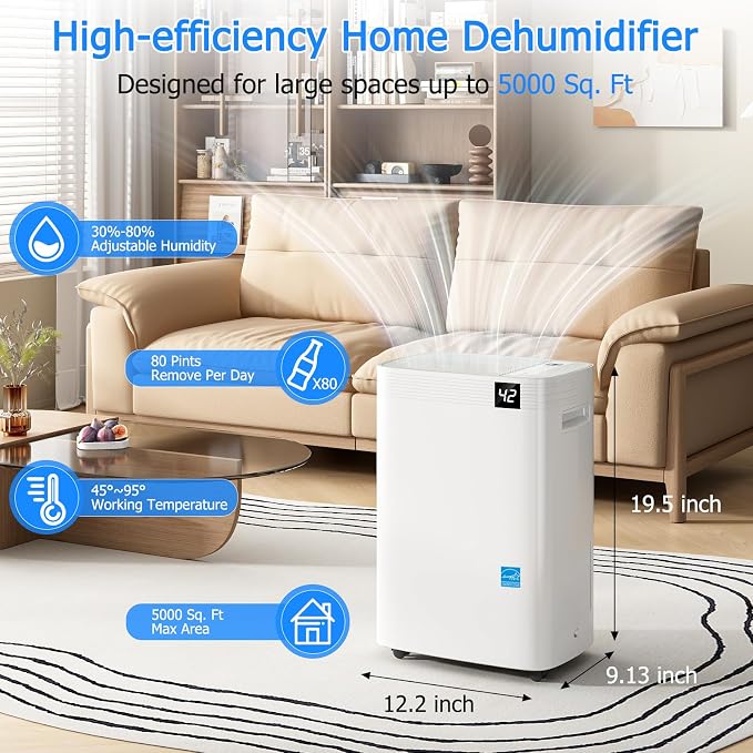 Ludatido 2026 Upgraded 80 Pint energy star Dehumidifier - Image 6