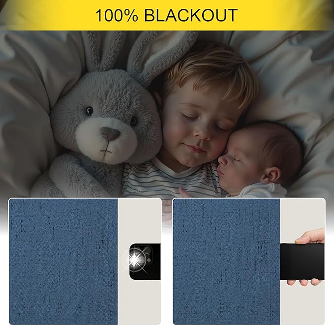 Navy Blue Small Blackout Curtains for Bathroom 45 Inches Long 2 Panel Sets Linen Look Back Tab Pocket Black Out Short Length Heat Reflective RV Curtains for Kids Boys Bedroom Door Camper Patriotic