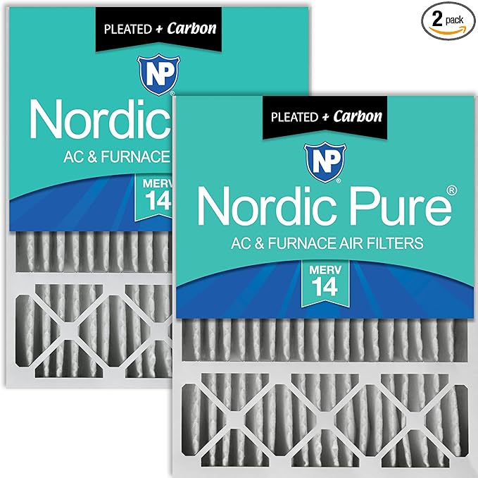 Nordic Pure 20x25x5 Pleated MERV 14 Plus Carbon Air Filters 2 Pack | Actual by NordicPure