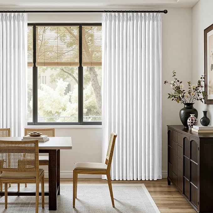 MIULEE Pinch Pleated Thick Linen Curtains 84 Inches Long 2 Panels, White Linen Texture Memory Trained Drapes for Living Room Bedroom, Pinch Pleat Light Filtering Farmhouse Window Curtains with Hooks