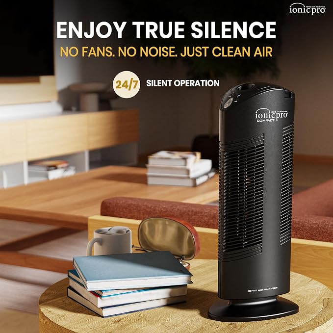 Ionic Pro Compact Air Purifier Tower, Never Replace Filters, Quiet Negative Ion - Image 2