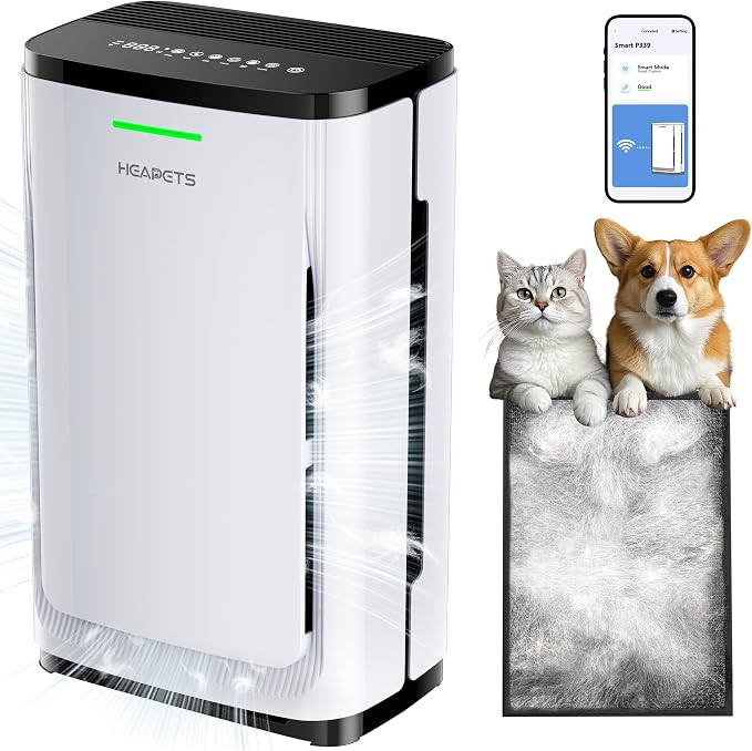 Pet Air Purifier Large Home up to 4200 sq ft, Suck up Floating Cat Dog Hair by Heapets