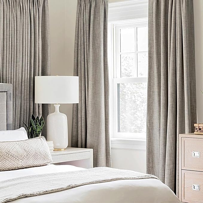 MIULEE 100% Blackout Linen Textured Curtains for Bedroom Solid Thermal Insulated Warm Taupe Grommet Room Darkening Curtains & Drapes Luxury Decor for Living Room Nursery 52 x 108 Inch (2 Panels)