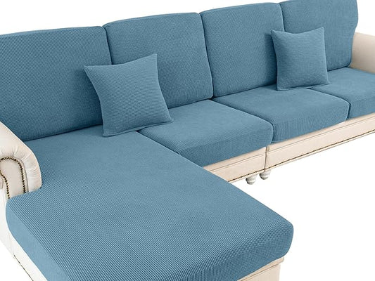 Couch Cushion Cover Chaise Lounge Cover Washable Separate Seat Chaise Couch Cover Stretch Sectional Sofa Slipcover(1 Piece for Chaise or Sofa 3-Seater, Blue)