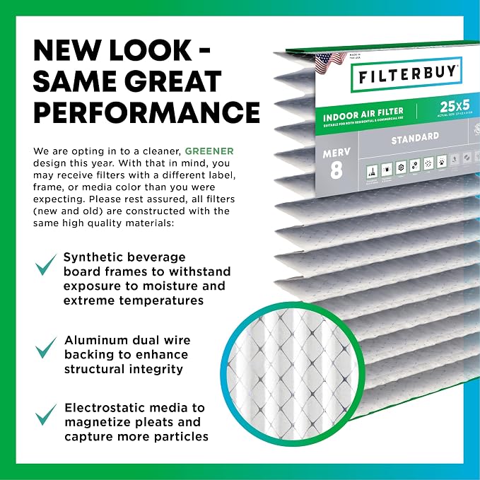 Filterbuy 25x5 Expandable Air Filter MERV 8 Dust Defense, Pleated Furnace Air - Image 3