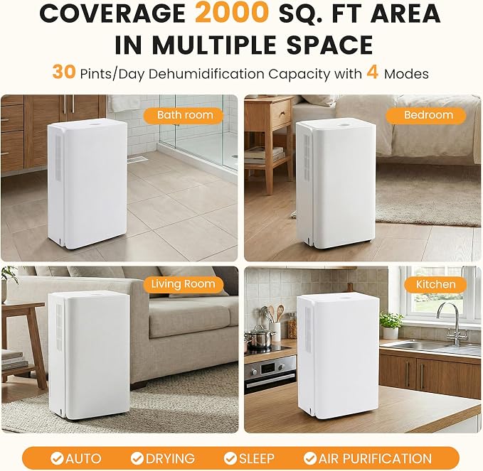 30Pints Dehumidifier with Drain Hose, 000 Sq.Ft Dehumidifier - Image 2