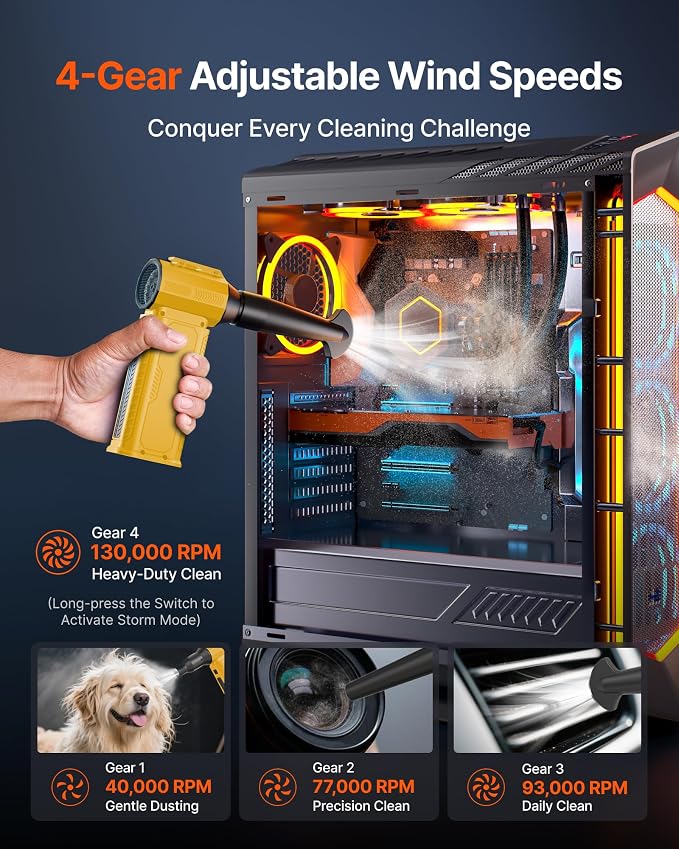 Compressed Air Duster, 000RPM Ultra-Powerful Cordless Electric Air Duster - Image 3