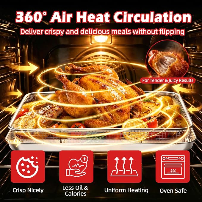 TeamFar Air Fryer Basket for Oven, 2 Set Air Fryer Accessories, 17.6”x13” | - Image 4