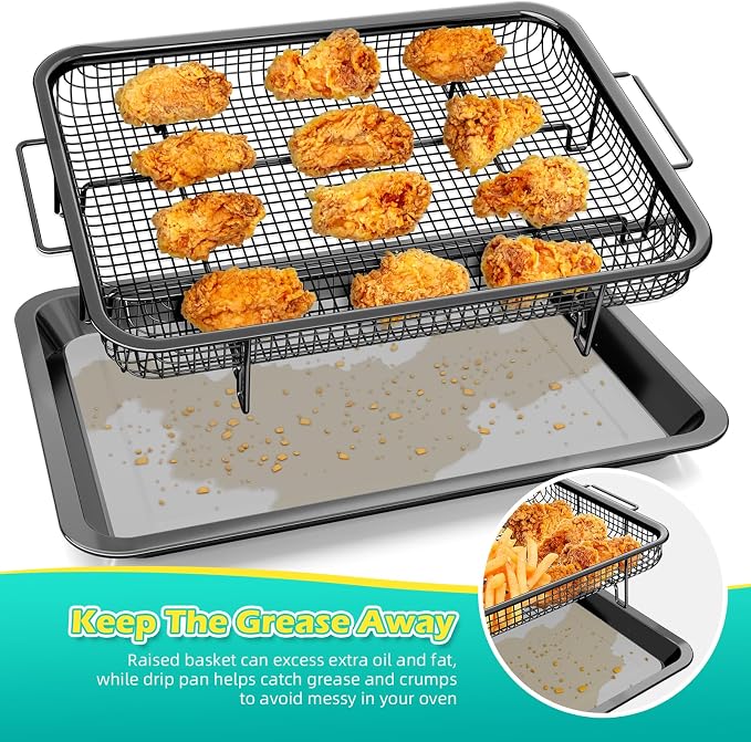 Air Fryer Basket, OPENICE 2 Set Air Fryer Pan and Crisper Tray - Image 3