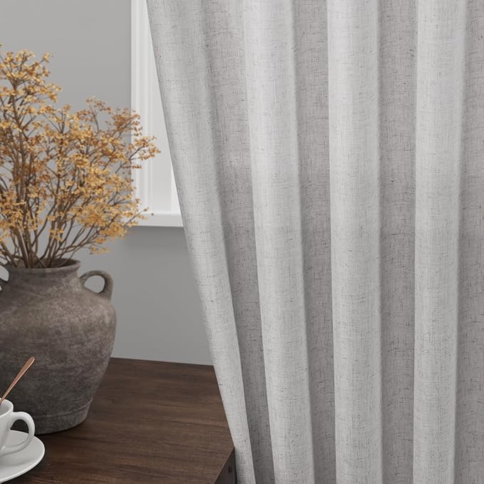 Grey Linen Blend Drapes 84 Inch Length 2 Panels Set Back Tab Rod Pocket Light Filtering Privacy Semi Sheer Textured Curtains Neutral Farmhouse Decor Curtains for Living Room Bedroom 40x84