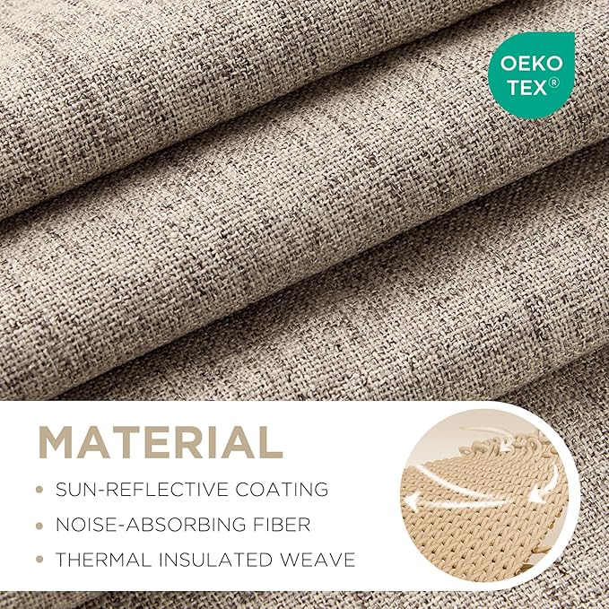 Joydeco Linen Blackout Curtains for Bedroom - 100% Light Blocking 1 Panels, Linen Drapes 100" W x 120" L, Thermal Insulated Room Darkening Curtains for Living Room, Rod Pocket & Back Tabs