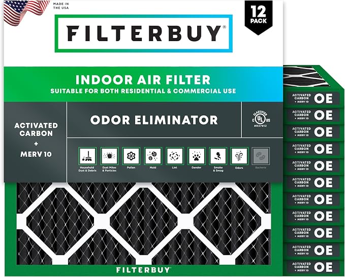 Filterbuy 16x16x1 Air Filter MERV 10 Odor & Allergy Defense by Filterbuy
