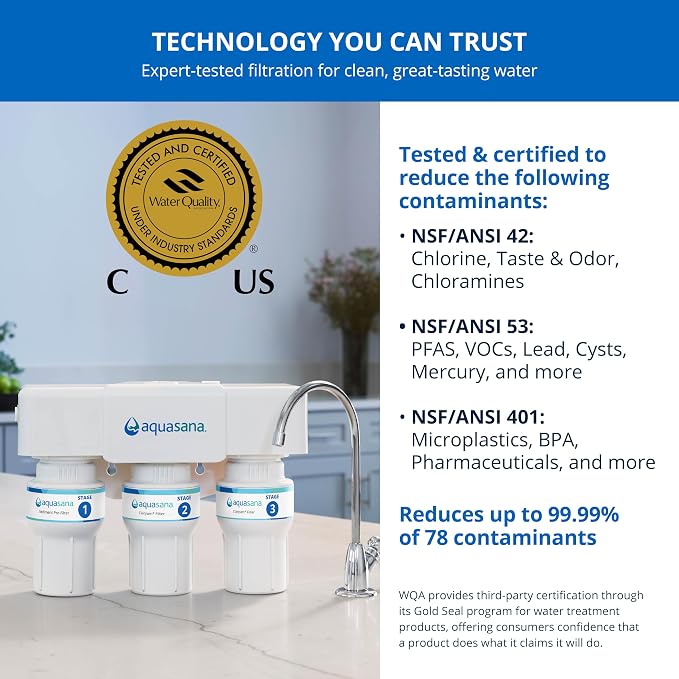 Aquasana Under Sink Water Filter | 3-Stage Filtration | Certified to Reduce up - Image 4