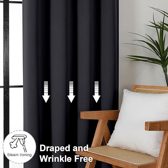 Simplebrand Ava Halloween Black Blackout Curtains for Bedroom 63 Inch Length 2 Panels, Solid Thermal Insulated Energy Saving Rod Pocket Window Treatment Curtains Blackout Drapes, W40 x L63 Inch, Black
