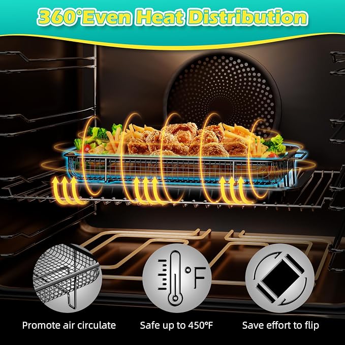 Air Fryer Basket, OPENICE 2 Set Air Fryer Pan and Crisper Tray - Image 4