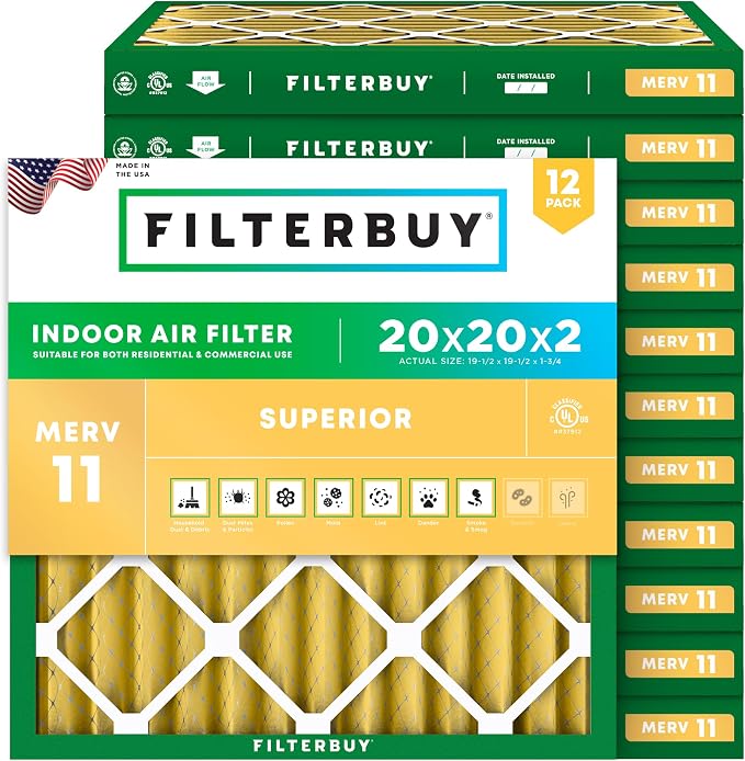Filterbuy 20x20x2 Air Filter MERV 11 Superior Pet & Allergy Defense, by Filterbuy