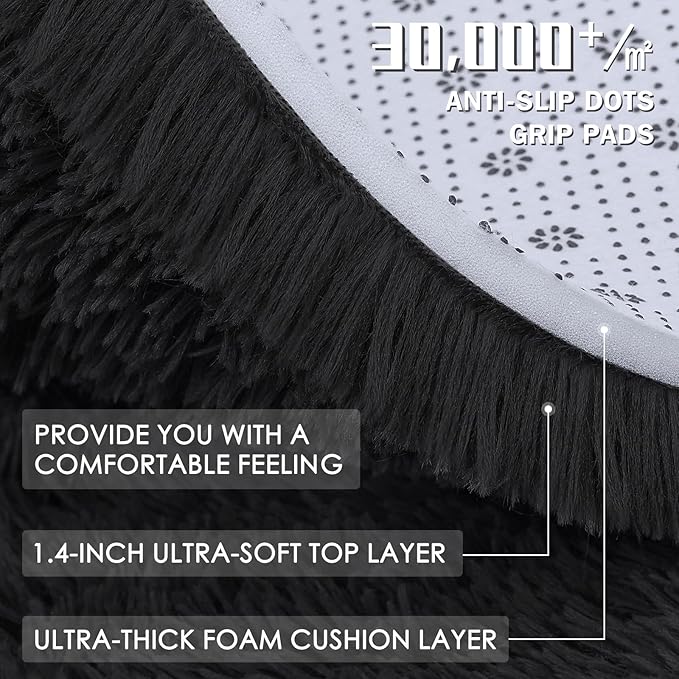 OLANLY 7x10 Machine Washable Large Area Rugs for Living Room, Bedroom, Soft Fluffy Shaggy Bedside Rug, Indoor Floor Carpet for Kids Girls and Boys, Dorms, Nursery, Home Decor Aesthetic, Black