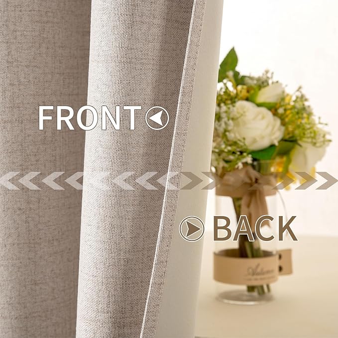 MIULEE 100% Blackout Polyester Textured Curtains for Bedroom Solid Thermal Insulated Natural Beige Grommet Room Darkening Curtains & Drapes Luxury Decor for Living Room Nursery 52 x 108 Inch(2 Panels)