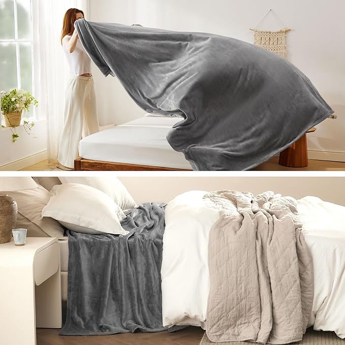 Bedsure GentleSoft Fleece California King Blanket - Lightweight Plush Fuzzy Cozy Soft Large Blankets for Bed, Grey, 102x96 inches