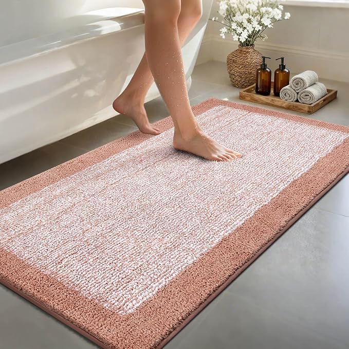 60x24 Long Bathroom Rugs Washable Non Slip, Pink Bath Mat for Bathroom Floor Tub, Soft Absorbent Quick Dry Mats for Shower, Bathtub,Home Decor