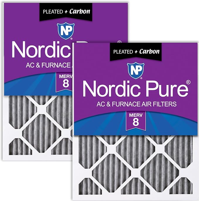 Nordic Pure 14x25x1 Furnace Air Filters MERV 8 Pleated Plus Carbon 2 Pack by NordicPure