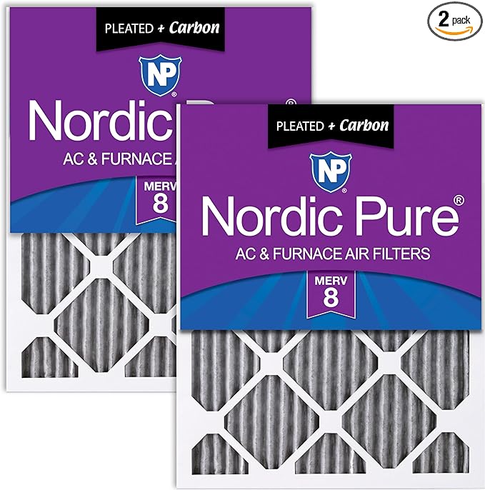 Nordic Pure 20x24x1 Furnace Air Filters MERV 8 Pleated Plus Carbon 2 Pack by NordicPure