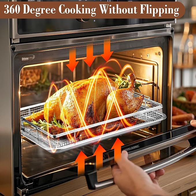 4PCS Air Fryer Basket for Oven, Nonstick Stainless Steel 15.5"x11" Air Fryer - Image 3