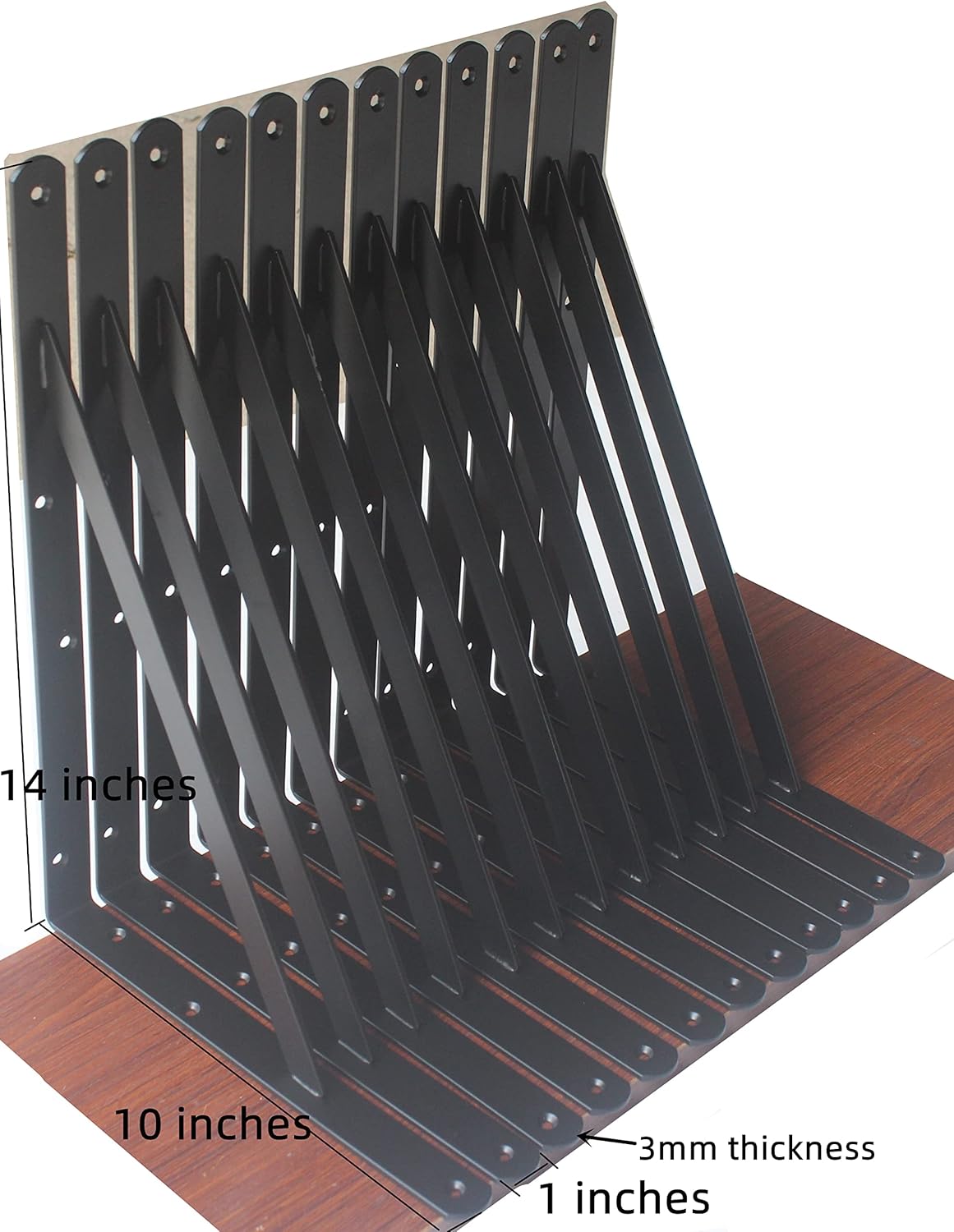 12 Pack L14 x H 10" Black Heavy Duty Shelf Brackets with Screws Metal Shelf Brackets Shelf Support Angle Brackets for Shelves L Brackets Heavy Duty Floating Shelf